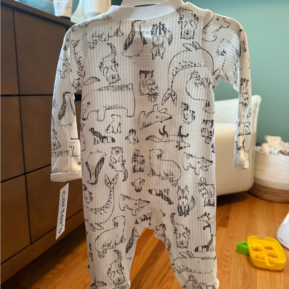 Carter's White and Black Footie One Piece with Playful Prints - Picture 3 of 5